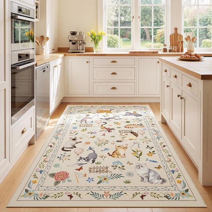 Unirea 4x6 Beige Cat Area Rug for Bedroom, Living Room, Medium Washable Kids Rug - Image 7