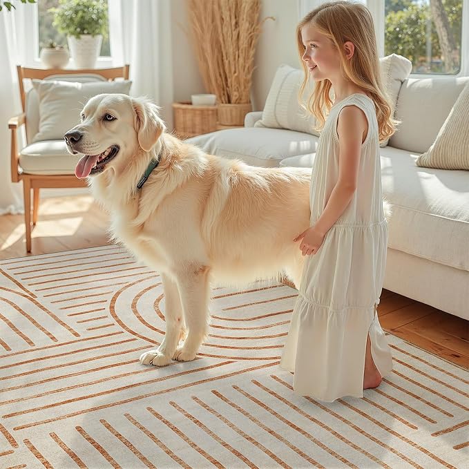DCX Beige 2x3 Entryway Rug, Machine Washable, Soft Midcentury Modern Non Slip - Image 3