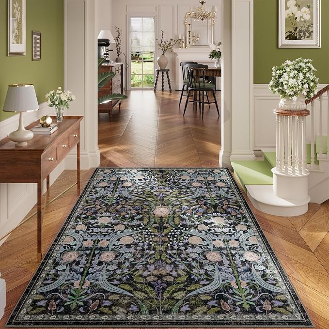 AMTOVO 5x7 Washable Area Rugs for Living Room, Vintage Boho Floral Distressed - Image 2