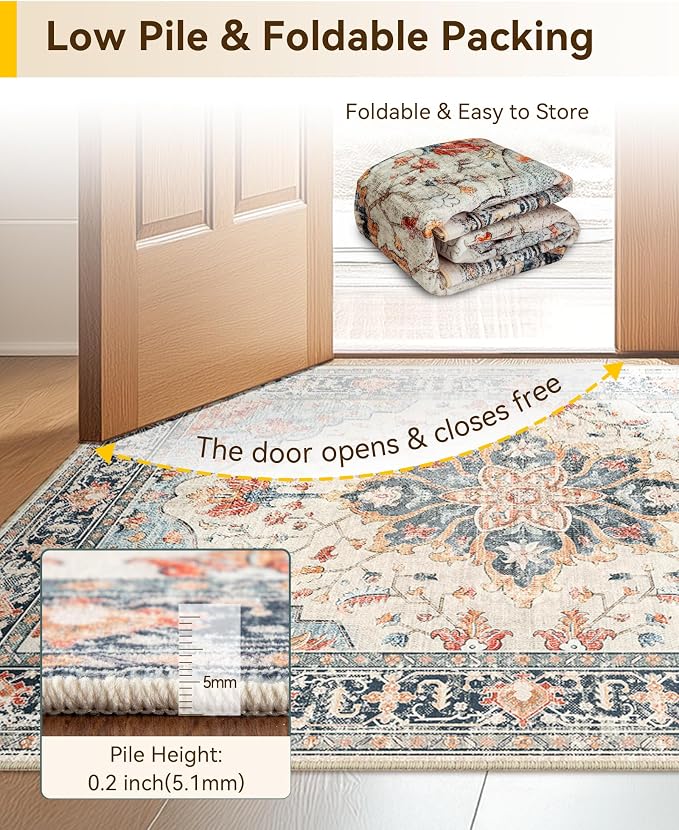 RELEANY Area Rugs Runner 3'x12' Washable Non-Slip, Floral Vintage Distress - Image 4