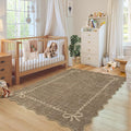 GarveeHome Scalloped Bow Rug for Living Room, Solid Brown Rug for Dorm by GarveeHome