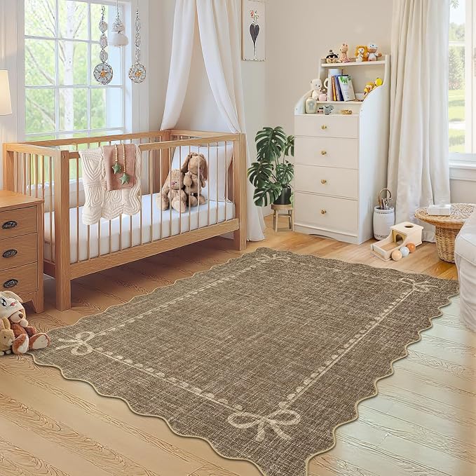 GarveeHome Scalloped Bow Rug for Living Room, Solid Brown Rug for Dorm - Image 8