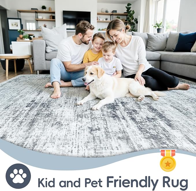 5x7 Area Rugs Washable Rug: Anti-Skid Abstract Modern Living Room Rug Soft Thin - Image 4