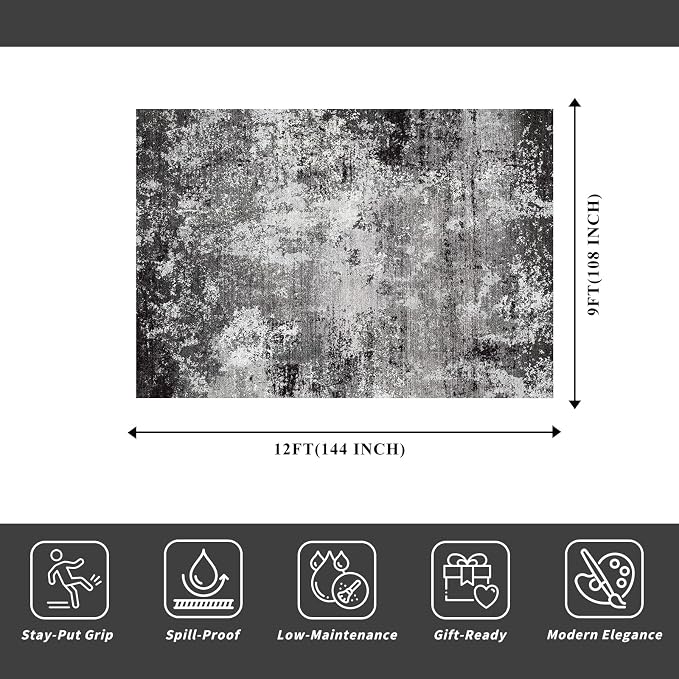 Washable Area Rug 9x12 Living Room – Neutral Modern Abstract Large Carpet - Image 2