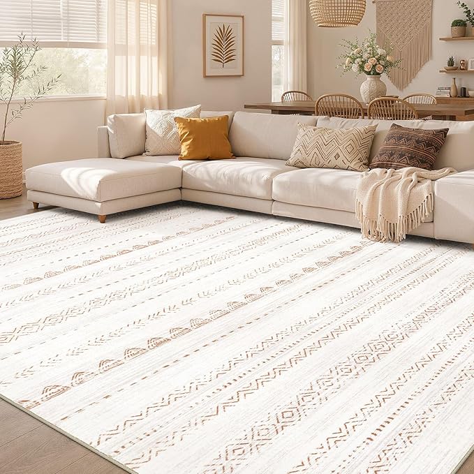 Nakagishi 5x8 Area Rug Living Room: Washable Boho Large Neutral Soft Farmhouse by NakagishiAreaRug