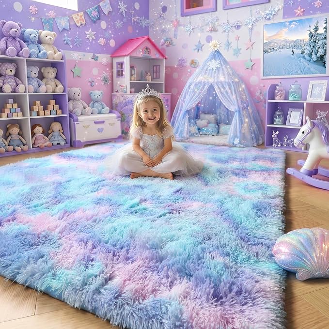 Amdrebio Blue Purple Rainbow Mermaid Rugs - Image 3