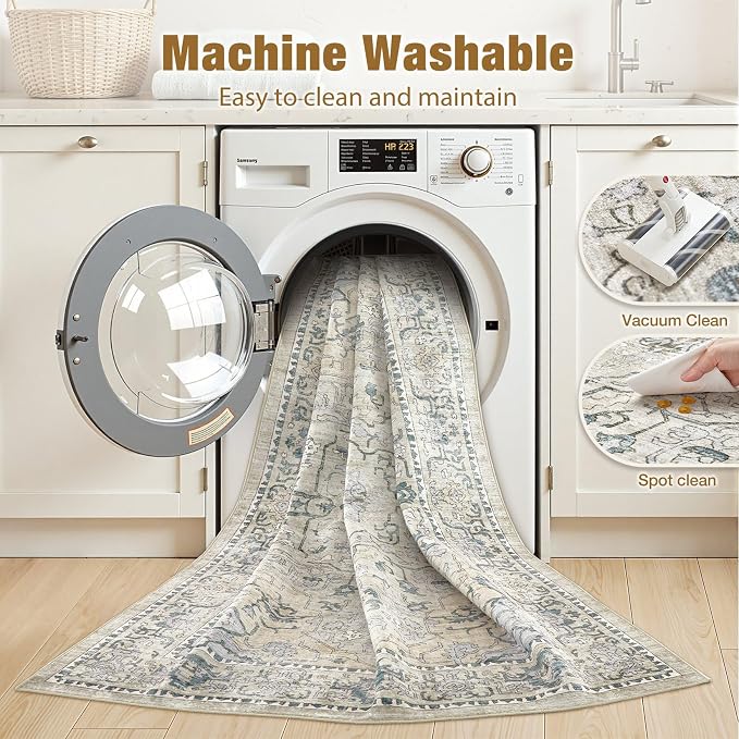 cotiled 5x8 Area Rug Machine Washable Vintage Carpet - Image 3