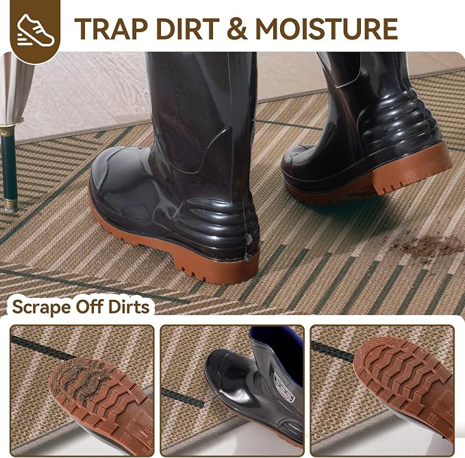 Front Door Mat 17''x30'', Non Slip Absorbent Dirt Resist Washable Low-Profile - Image 2