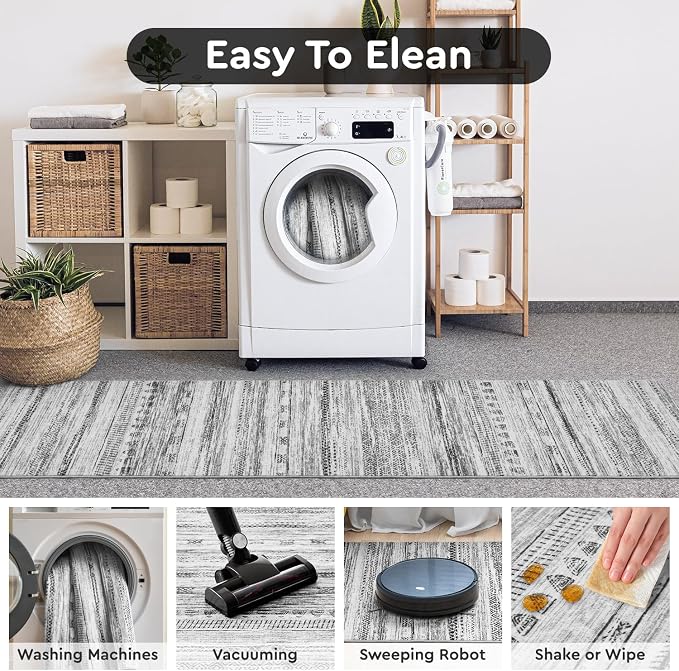 2x6 Runner Rug Machine Washable Non Slip Area Rug Distressed Neutral Moroccan - Image 6