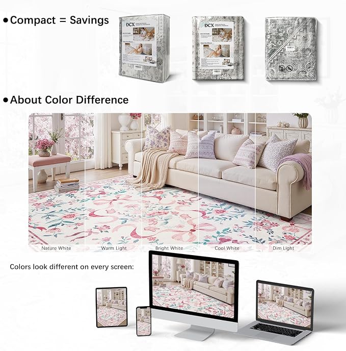 DCX Washable 8x10 Bow Rug, Cute Soft Low Pile Indoor Décor Carpet, Kid & Pet - Image 8