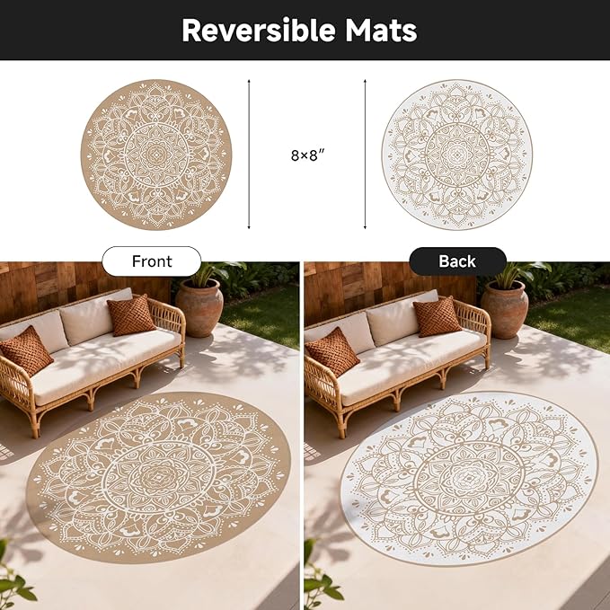Pauwer Waterproof Outdoor Rug 8ft, Reversible Plastic Straw Patio Camping Rug - Image 2