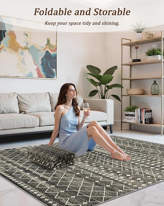 Miukiki 6x9 Area Rug for Living Room Moroccan Washable Rugs Non Slip Indoor - Image 5