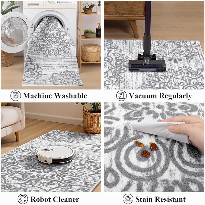 HEBE Hallway Runner Rug 3'x14' Washable Vintage Distressed Area Rugs Non Slip - Image 3