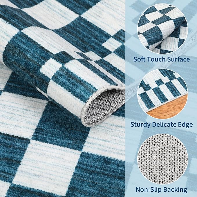 GarveeHome Blue and White Checkered Rug 5×7 Area Rugs - Image 6