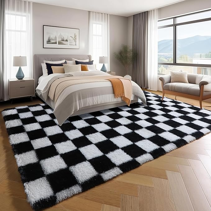 KICMOR 6x9 Area Rugs for Living Room Bedroom, Large Black and White Checkered - Image 3