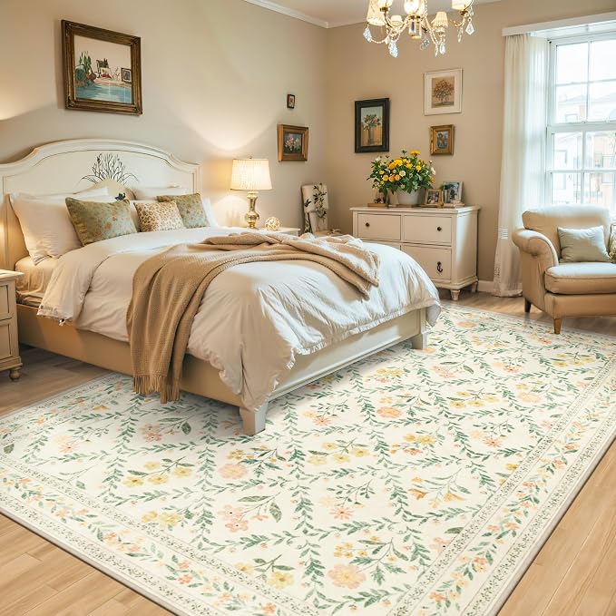 10x12 Area Rugs for Living Room: Floral Washable Rug Vintage Large Soft Boho - Image 3