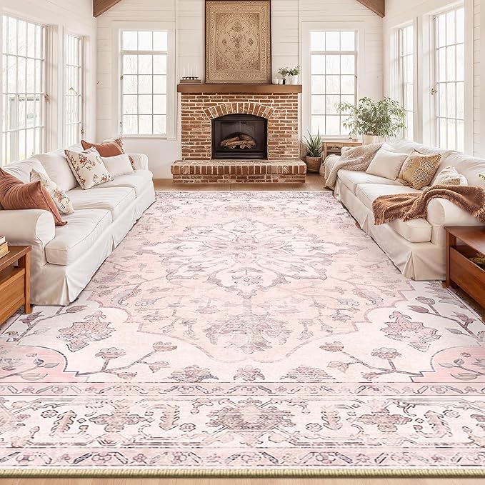 RELEANY Area Rugs Large 10'x14' Washable Non-Slip, Floral Vintage Distress - Image 3
