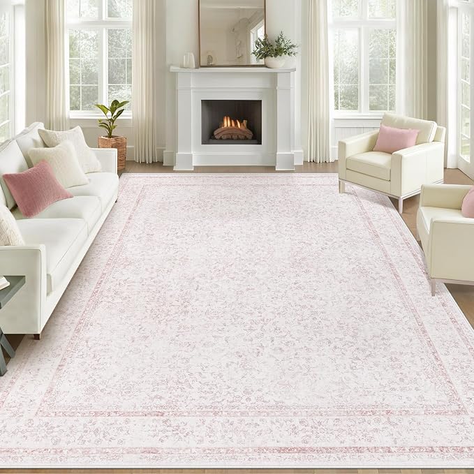 8x10 Area Rugs for Living Room: Washable Large Vintage Floral Rug Low Pile by LOSBULAKE