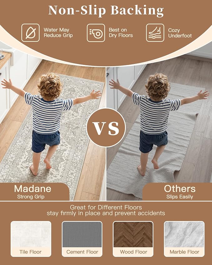 Madane 2-Piece Kitchen Runner Rug Set, Small Area Rug Non-Slip Vintage Door Mat - Image 8