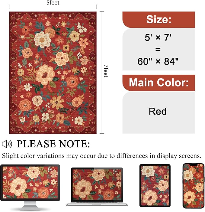 DUKINO 5x7 Area Rug, Floral Rugs - Image 2