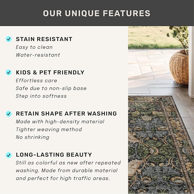 Hazo Haus Washable Dark Vintage Floral Rugs - Image 7