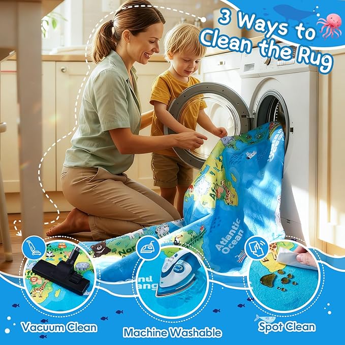Kids Playroom Rug, 8x10ft World Map Play Mat - Image 4