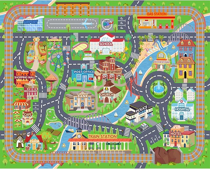 Car Rug Play Mat for Kids Toy Cars, Road Traffic Playmat for Kid Bedroom - Image 2
