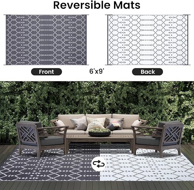 Smiry Outdoor Rug 6x9 ft, Waterproof Reversible Plastic Straw Rugs, Boho - Image 3