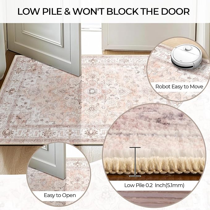 CAPALOCA Machine Washable Rugs Nursery Rug Sq5ft Cute Girl Non Slip Low Pile - Image 5