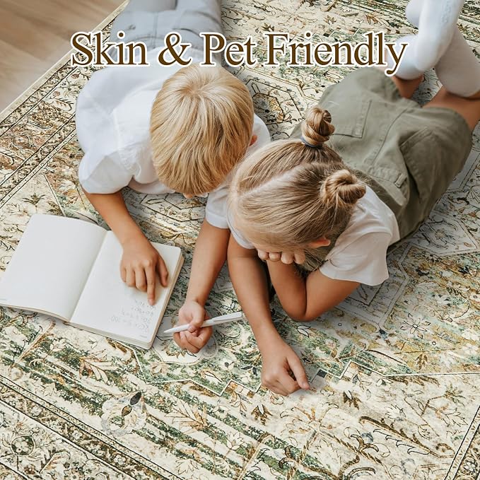 Soalmost 9x12 Area Rugs for Living Room, Non Slip Machine Washable Vintage Rugs - Image 3