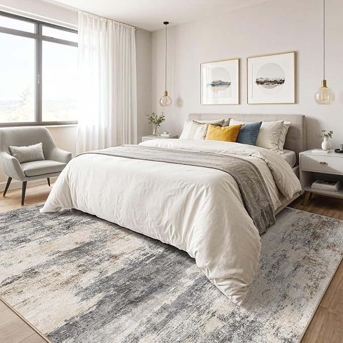 7x9 Area Rugs Living Room: Washable Large Abstract Modern Soft Rug Stain - Image 4