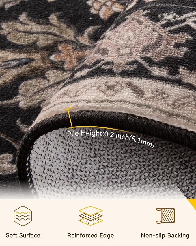 RELEANY Area Rugs 8'x10' Washable Non-Slip, Floral Vintage Distress Medallion - Image 5