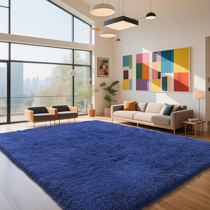 Blue Fluffy Rug Shag Area Rug, 9x12 Area Rugs by Yongyangjuxi