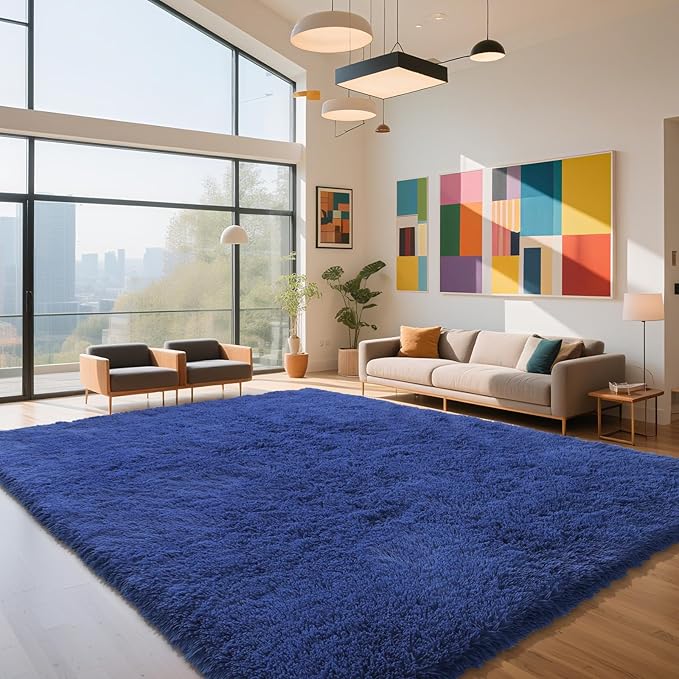 Blue Fluffy Rug Shag Area Rug, 8x10 Area Rugs by Yongyangjuxi