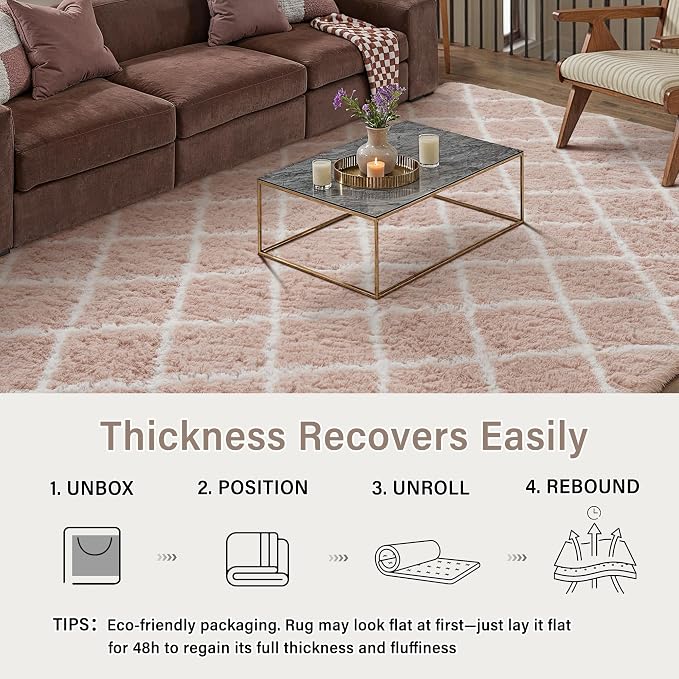 PureCozy 8x10 Checkered Rug for Living Room Pink and White Modern Soft Area Rug - Image 6