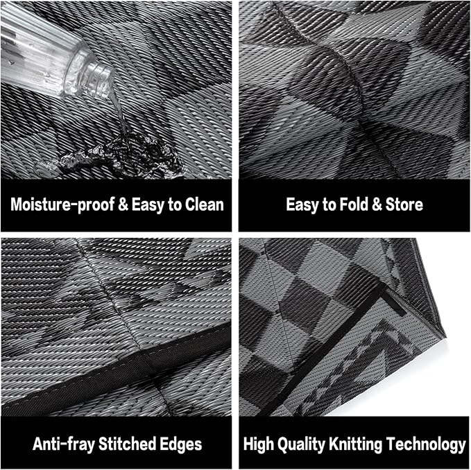 HUGEAR Outdoor Waterproof Rug 8'x10' Plastic Straw Rugs Washable Reversible - Image 6