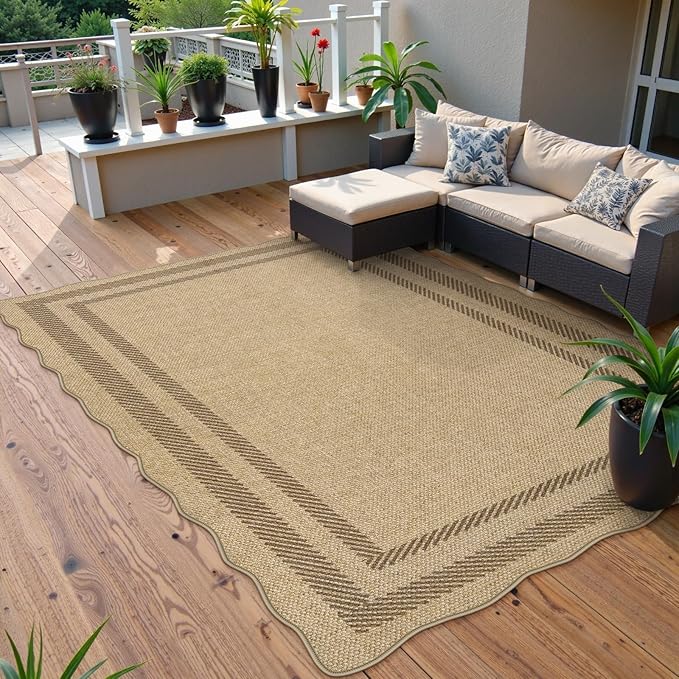 LIVEBOX Scalloped Washable 5x7 Rug, Easy Jute Tan Rugs - Image 2