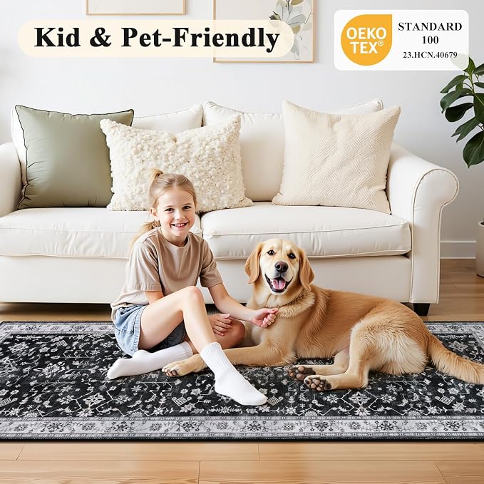HEBE Washable Hallway Runner Rug 2'x 8' Non Slip Kitchen Rugs Runner, Low Pile - Image 7
