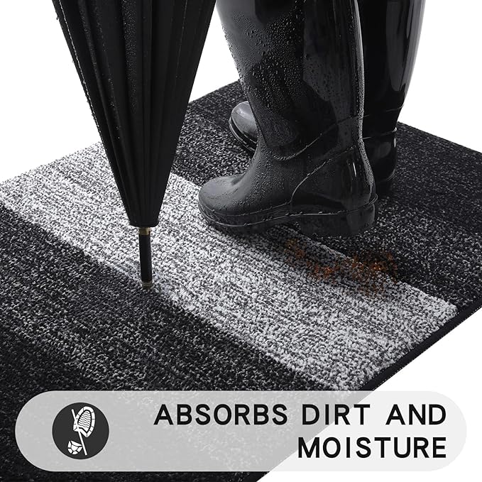 Kitinjoy Indoor Outdoor Door Mat, 59x32 Non-Slip Absorbent Dirt Trapper - Image 2