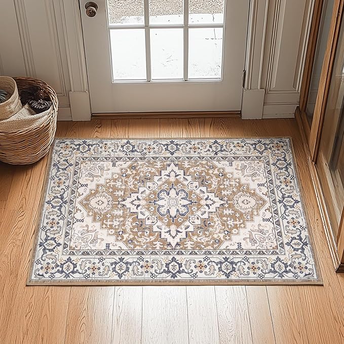 Lessymo 2 x 3 Entryway Rug- Machine Washable Area Rugs Boho Faux Wool Low Pile by Lessymo