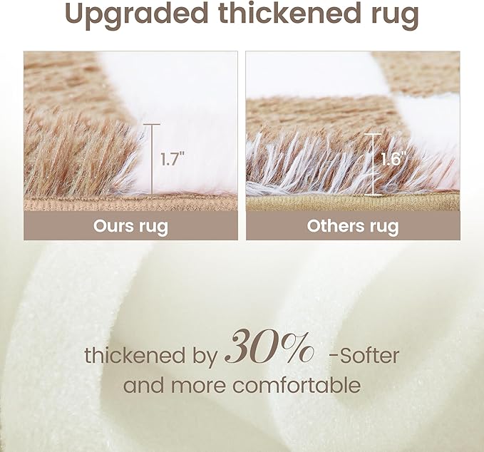 Super Soft Rug for Bedroom, 3x5 Ft Beige and White Area Rug Classic Checkered - Image 6