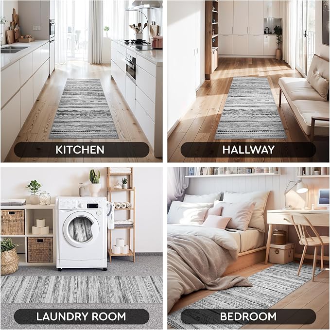 2x6 Runner Rug Machine Washable Non Slip Area Rug Distressed Neutral Moroccan - Image 7