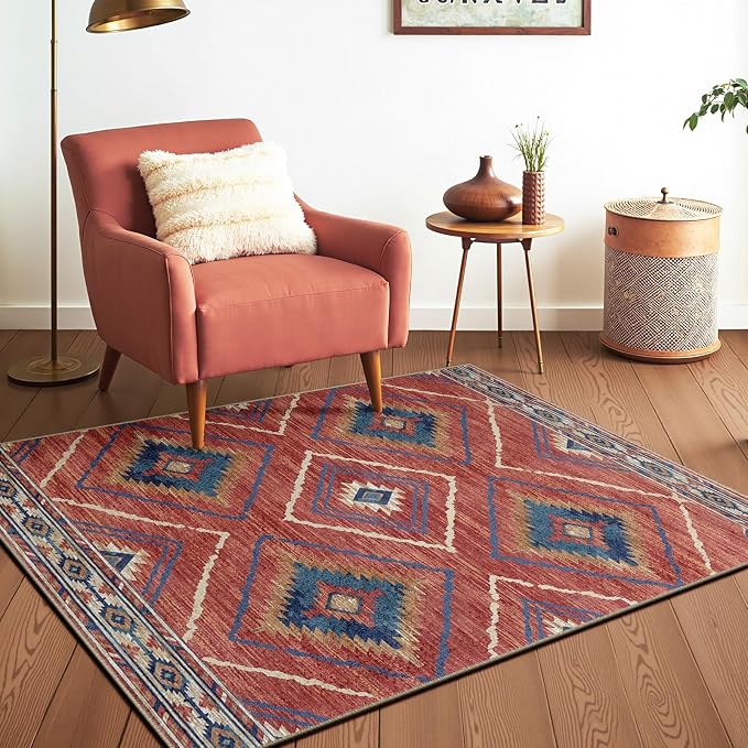 BESTSWEETIE Area Rug 6x6 Rug Machine Washable Non-Slip Low Pile Print Pattern - Image 8