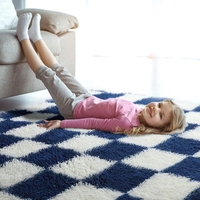 KICMOR 8x10 Area Rugs for Living Room, Large Fluffy Soft Checkered Shag Shaggy - Image 9