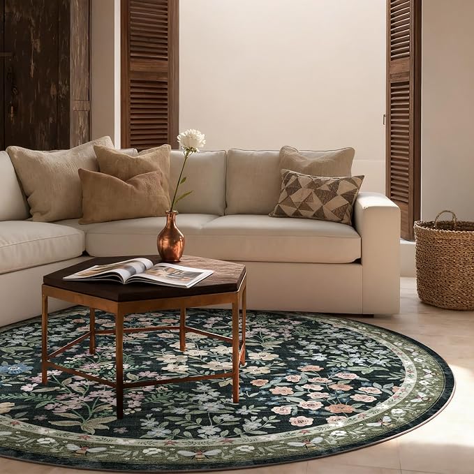 Washable Round Rugs for Bedroom 4ft: Living Room Rug Stain Resistant Non Slip - Image 3