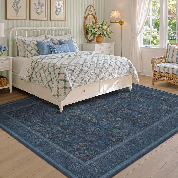 Navy Blue 8x10 Large Rugs for Living Room, Machine Washable Soft Dark Blue Area - Image 6