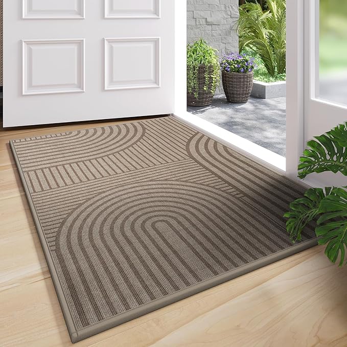 Front Door Mat 24''x35'', Absorbent Dirt Resist Washable Non Slip Low-Profile by QiCaiJia