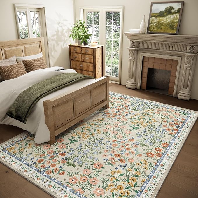 Machine Washable Rugs for Living Room: 8x10 Area Rugs for Bedroom Vintage Stain - Image 3