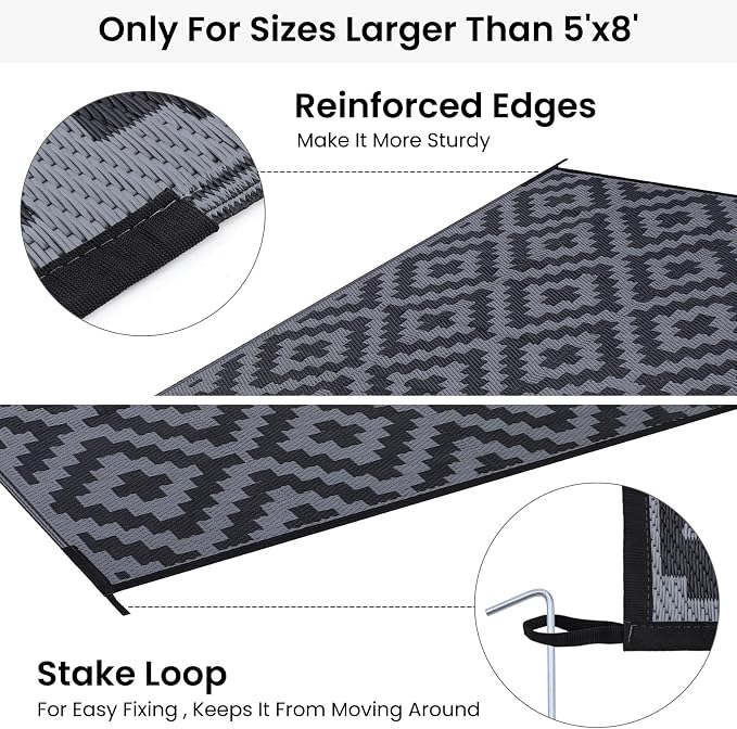 Smiry Waterproof Outdoor Rug 9x12 ft, Reversible Plastic Straw Patio Camping - Image 4