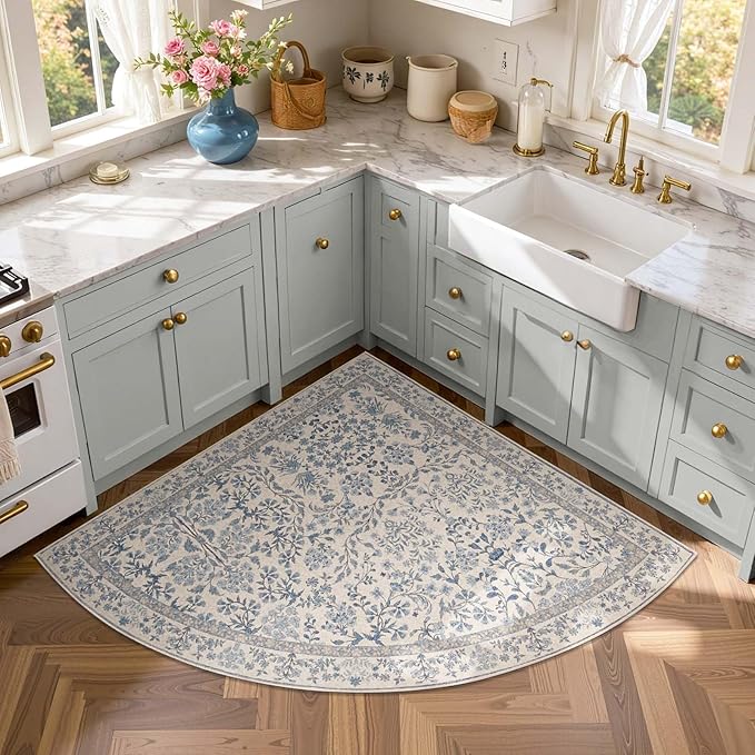 jinchan Zenith Corner Rug 4x4 Area Rug Floral Soft Aesthetic Non-Slip Low Pile - Image 2